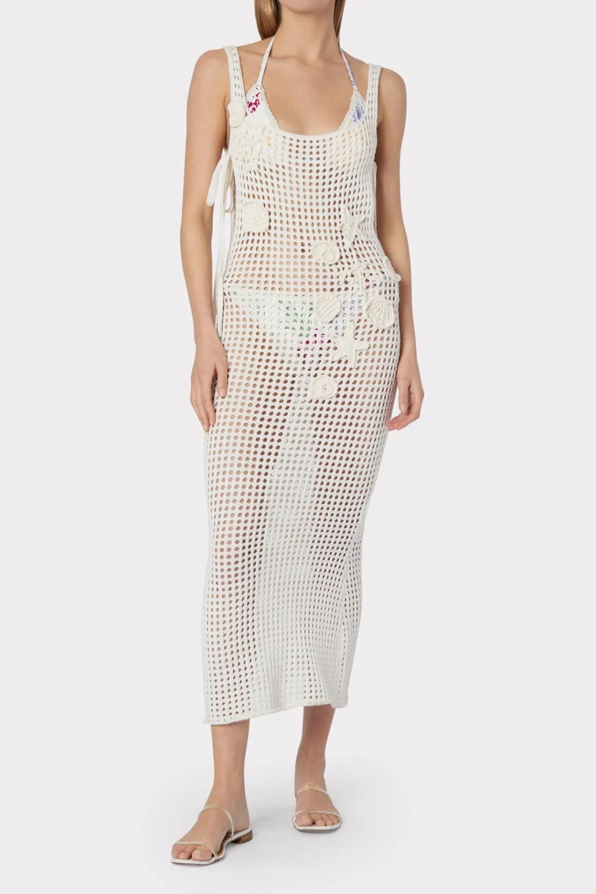 MILLY Cover-Ups-Cover-Up Dress With Seashell Crochet Trim Ecru