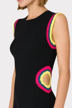 MILLY Mini Dresses-Crochet Cut Out Mini Dress Black Multi