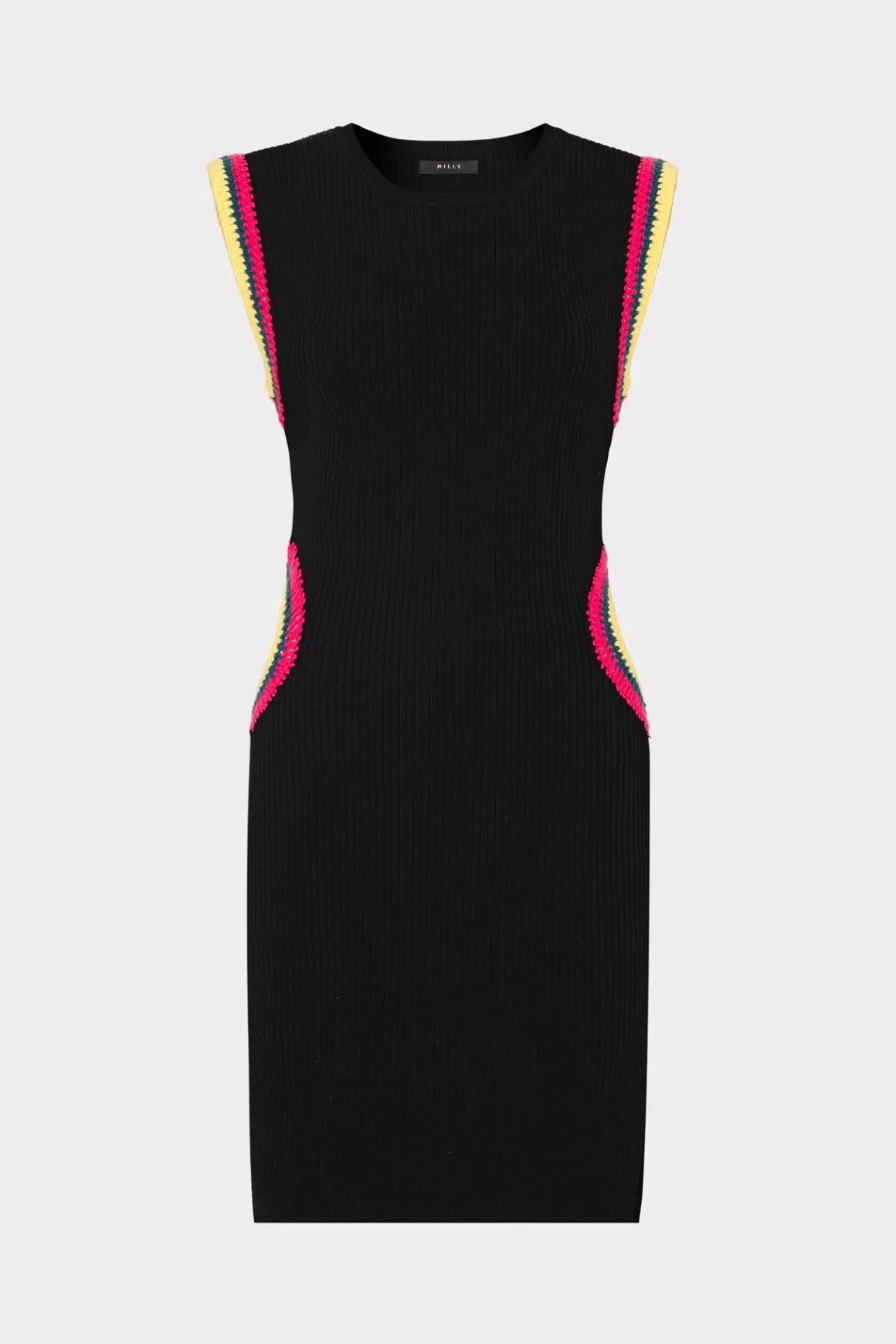 MILLY Knit Dresses-Crochet Cut Out Mini Dress Black Multi