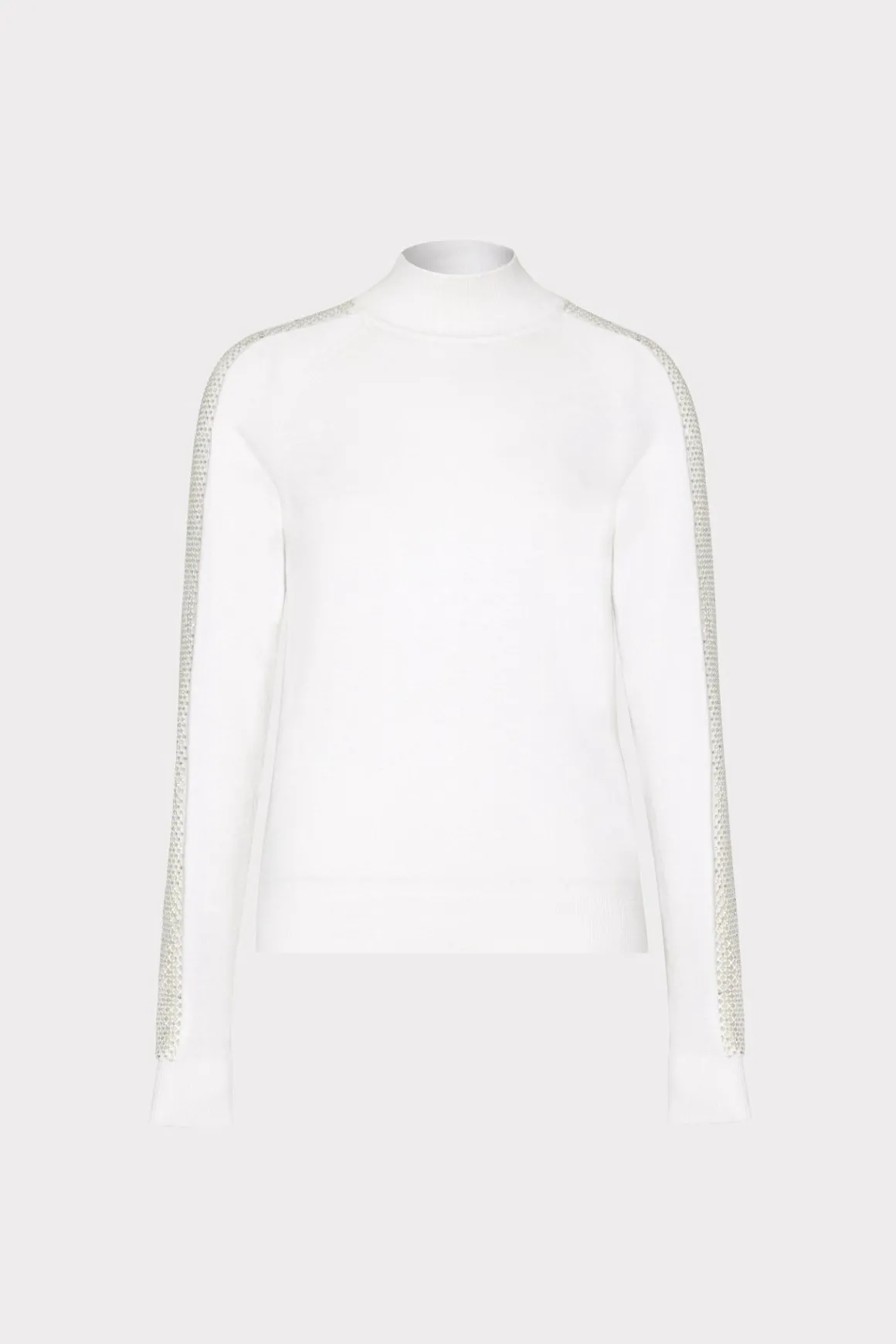 MILLY Tops-Crystal Racer Turtleneck Ecru