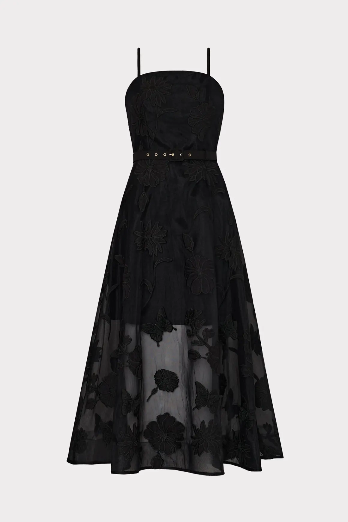 MILLY Cocktail Dresses-3D Butterfly Embroidery Spaghetti Strap Dress Black