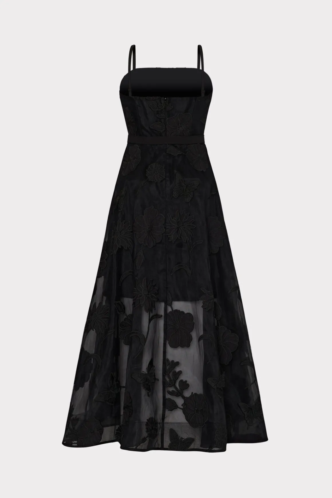 MILLY Jumpsuits & Rompers-3D Butterfly Embroidery Spaghetti Strap Dress Black