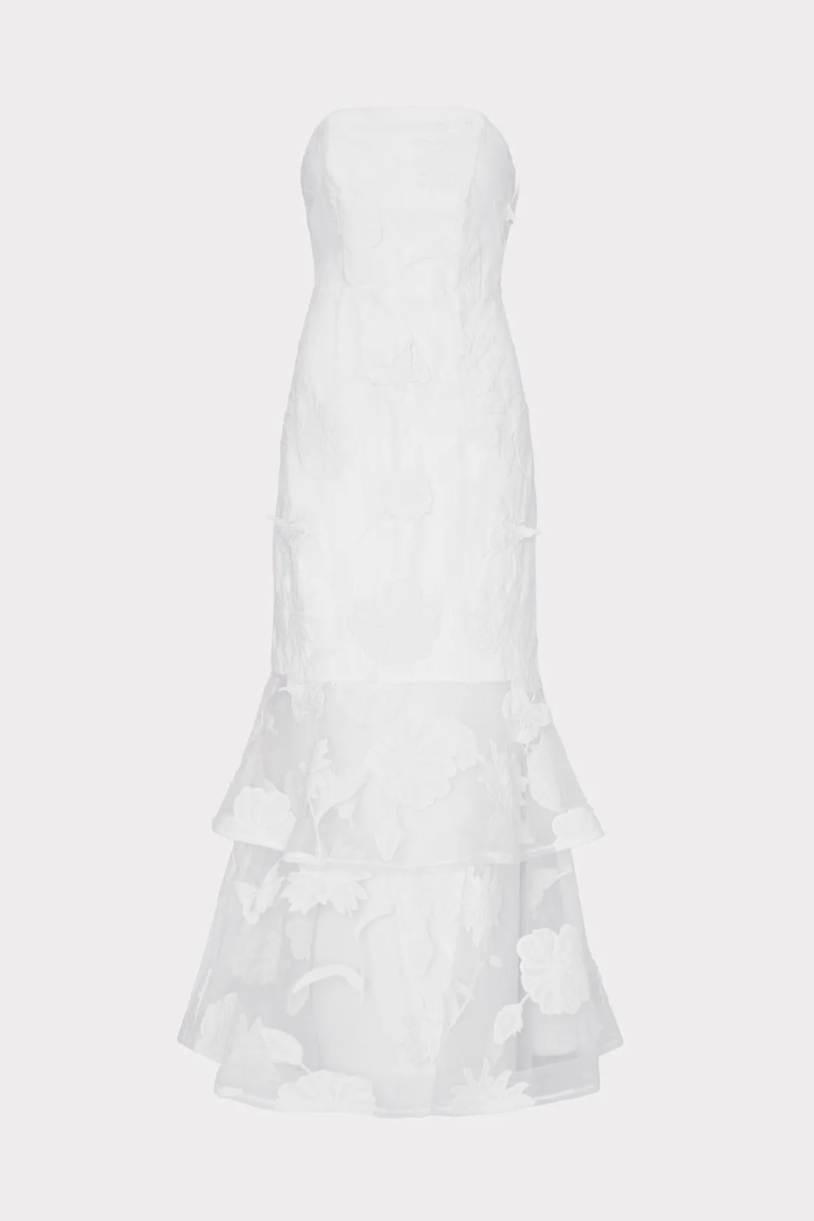 MILLY White Dresses-3D Butterfly Embroidery Strapless Dress White