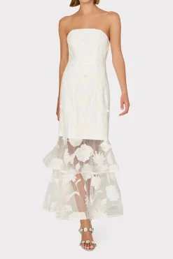 MILLY White Dresses-3D Butterfly Embroidery Strapless Dress White