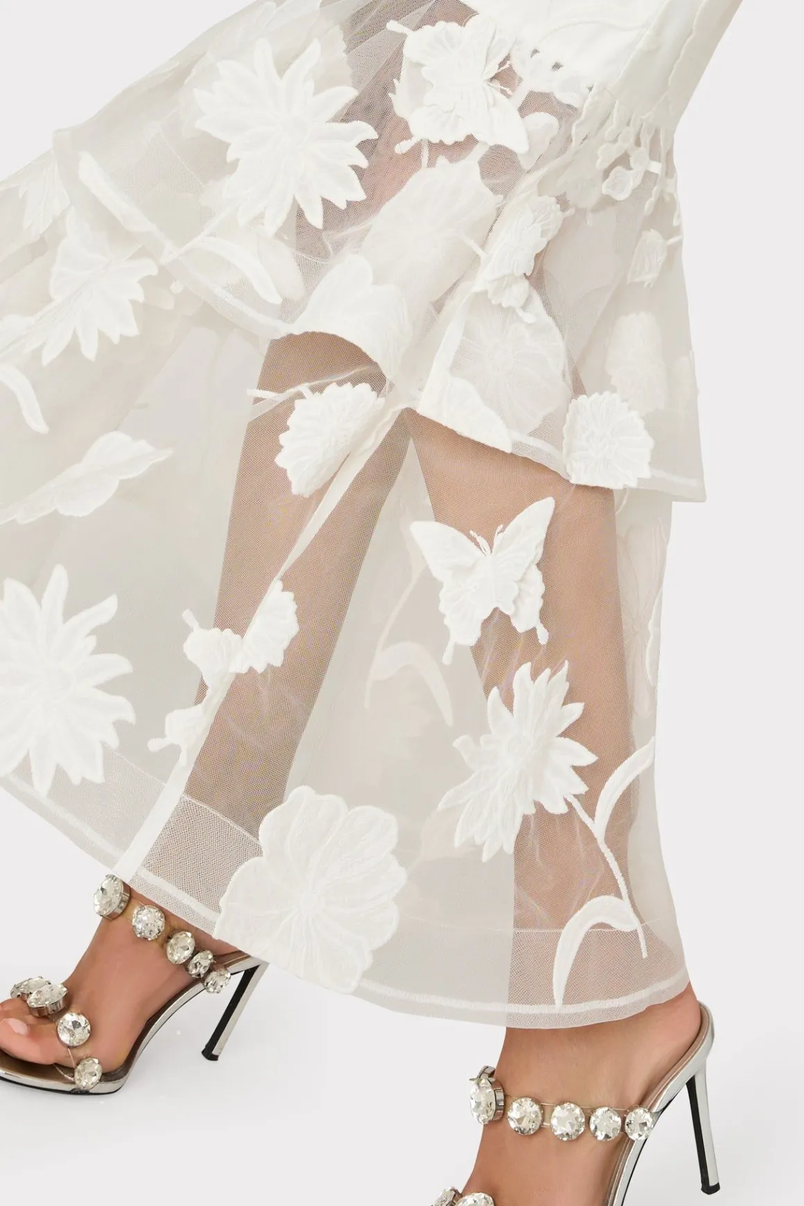 MILLY Jumpsuits & Rompers-3D Butterfly Embroidery Strapless Dress White