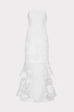 MILLY Evening Gowns-3D Butterfly Embroidery Strapless Dress White