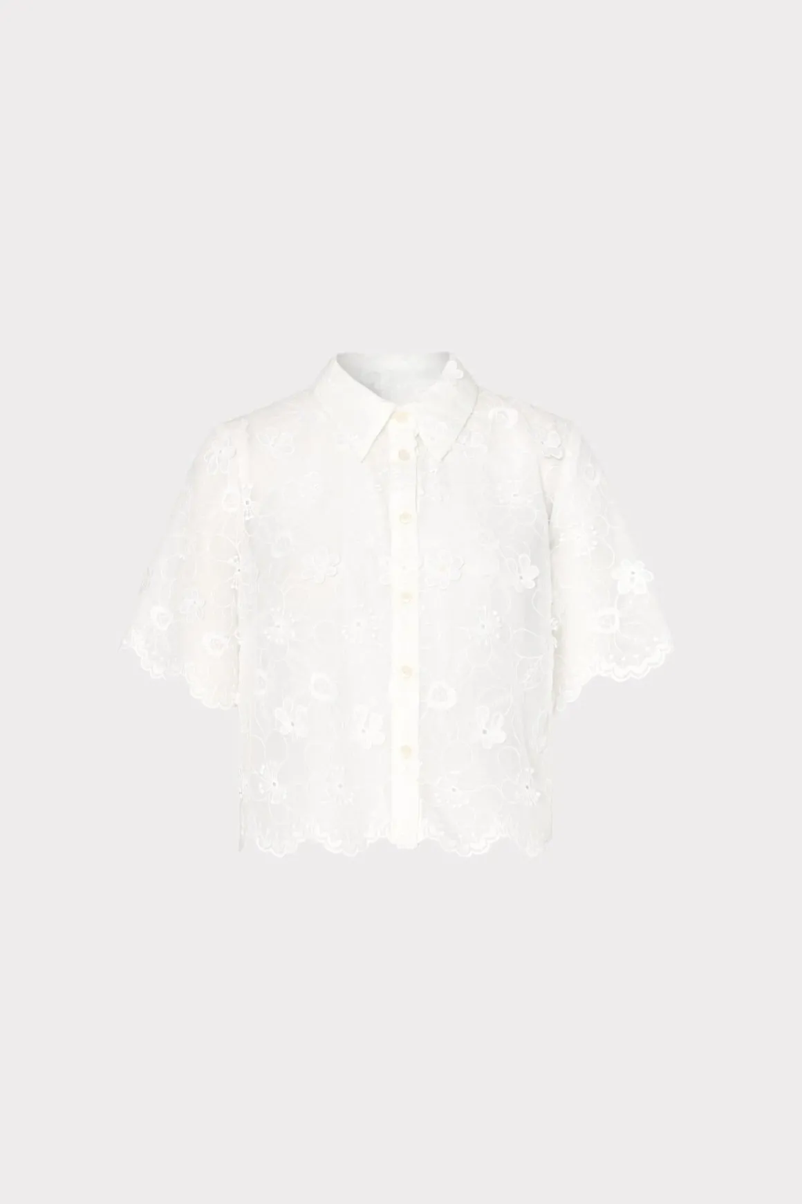 MILLY Jumpsuits & Rompers-3D Floral Cotton Eyelet Button Up Top White