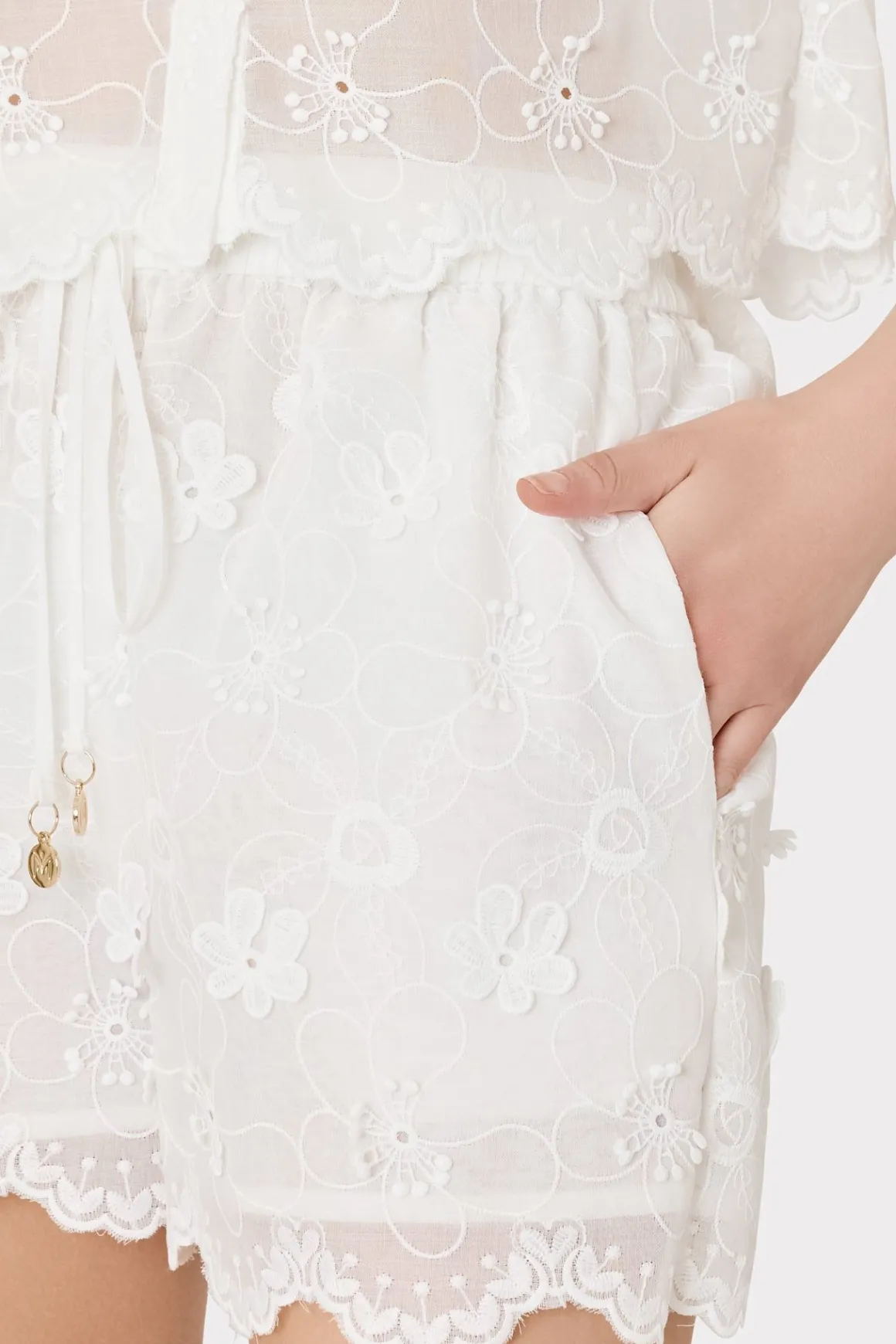 MILLY Jumpsuits & Rompers-3D Floral Cotton Eyelet Shorts White
