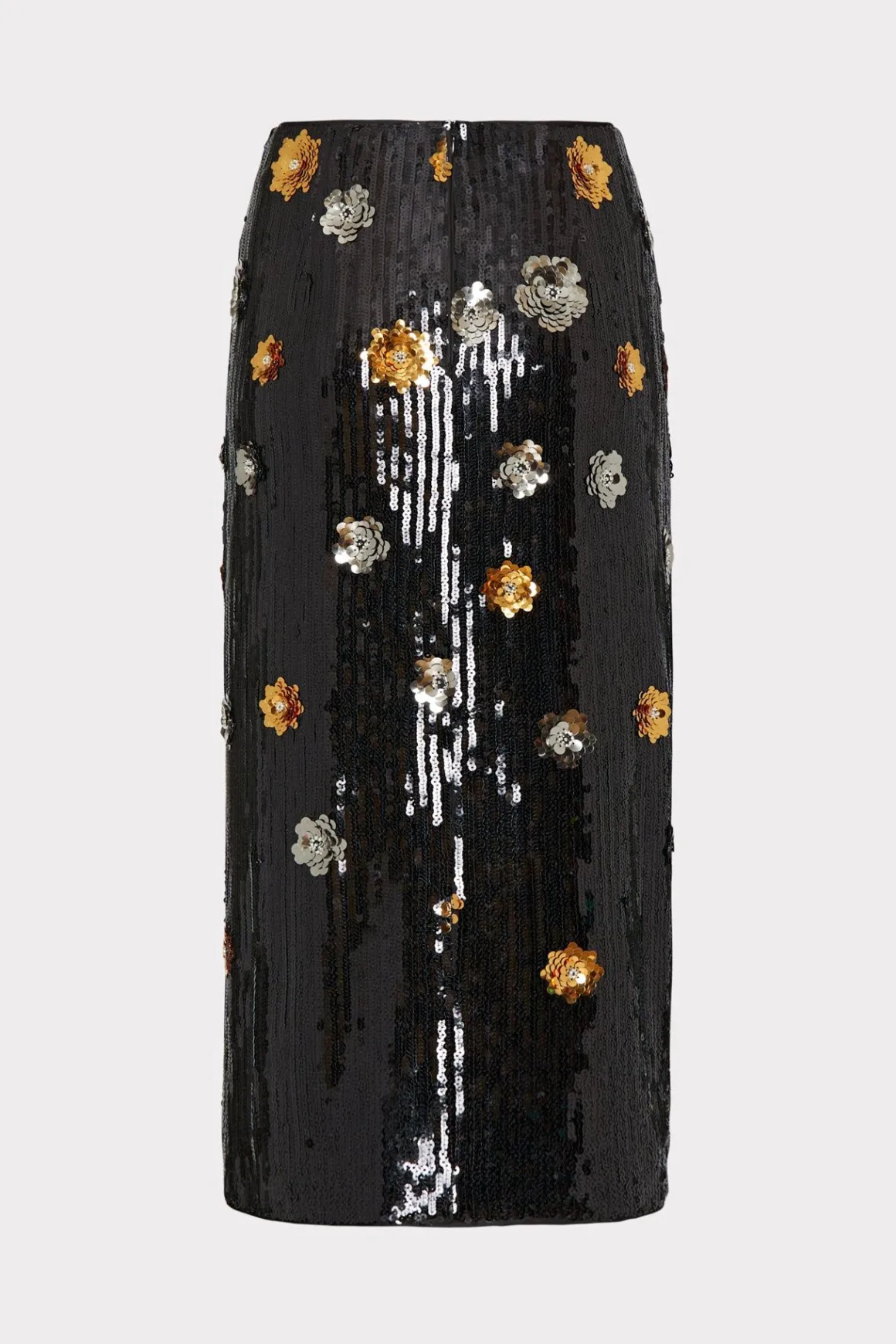 MILLY Skirts-3D Floral Sequins Skirt Black Multi
