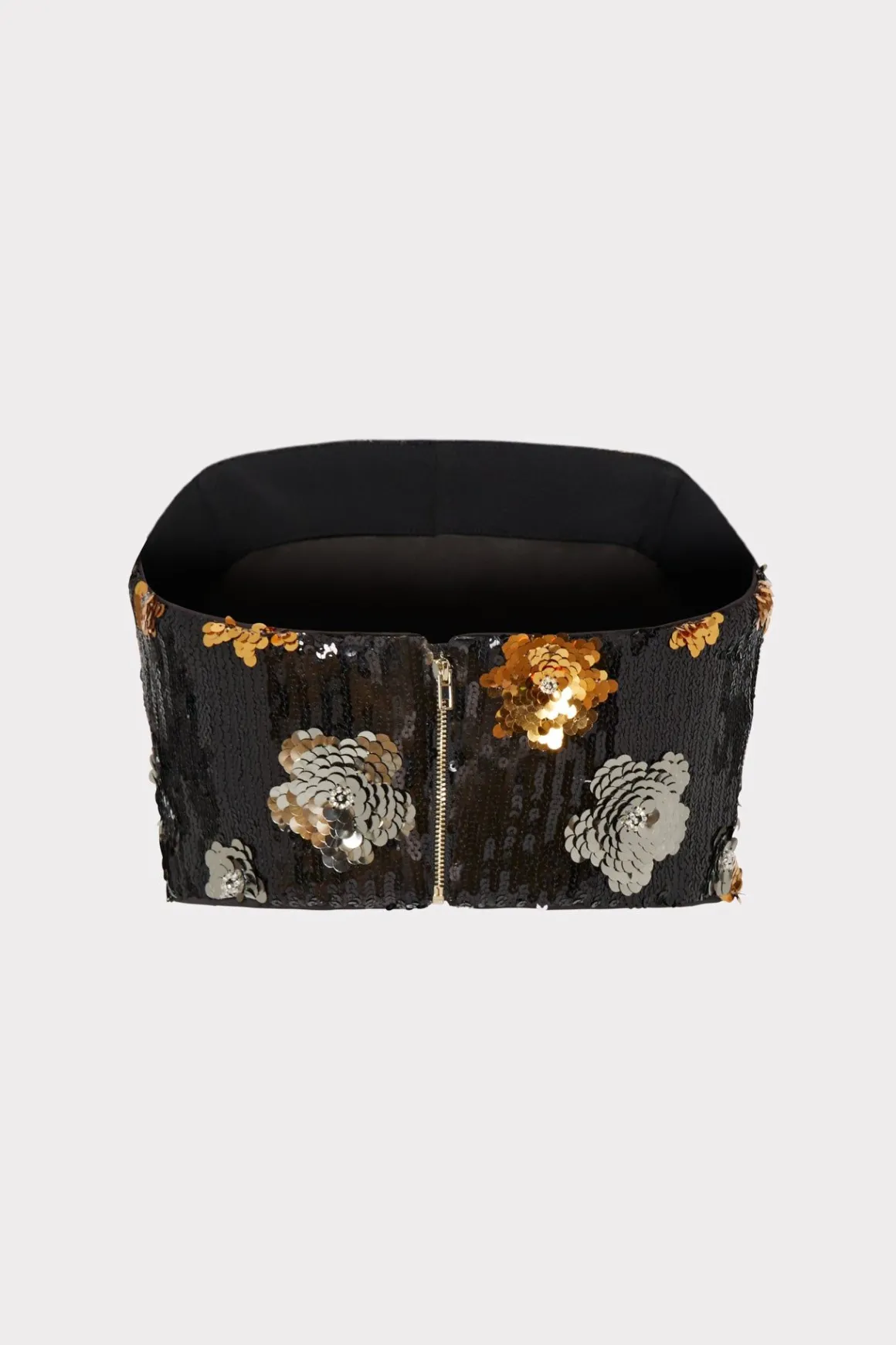 MILLY Tops-3D Floral Sequins Strapless Top Black Multi