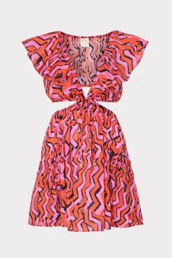 MILLY Cover-Ups-Delilah Painted Chevron Cotton Voile Coverup Dress Coral Multi