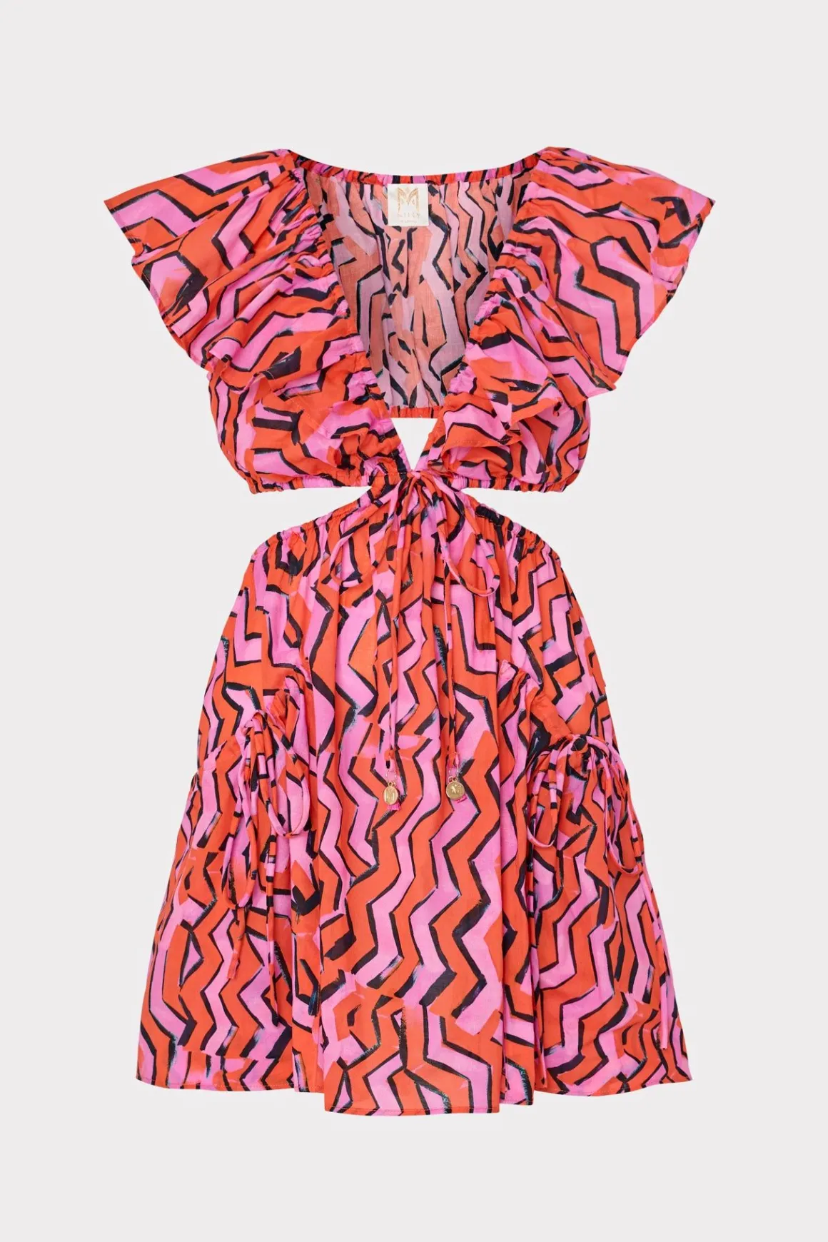 MILLY Cover-Ups-Delilah Painted Chevron Cotton Voile Coverup Dress Coral Multi