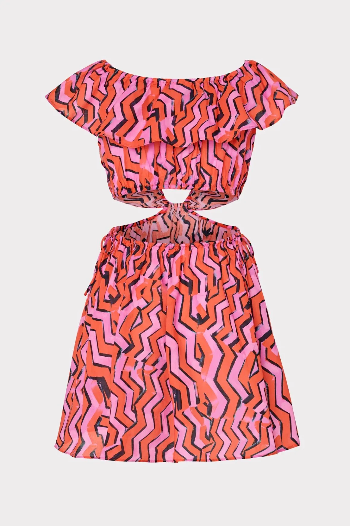 MILLY Cover-Ups-Delilah Painted Chevron Cotton Voile Coverup Dress Coral Multi