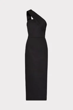 MILLY Jumpsuits & Rompers-Draped One Shoulder Linen Dress Black