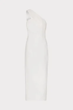 MILLY White Dresses-Draped One Shoulder Linen Dress White