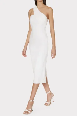 MILLY White Dresses-Draped One Shoulder Linen Dress White