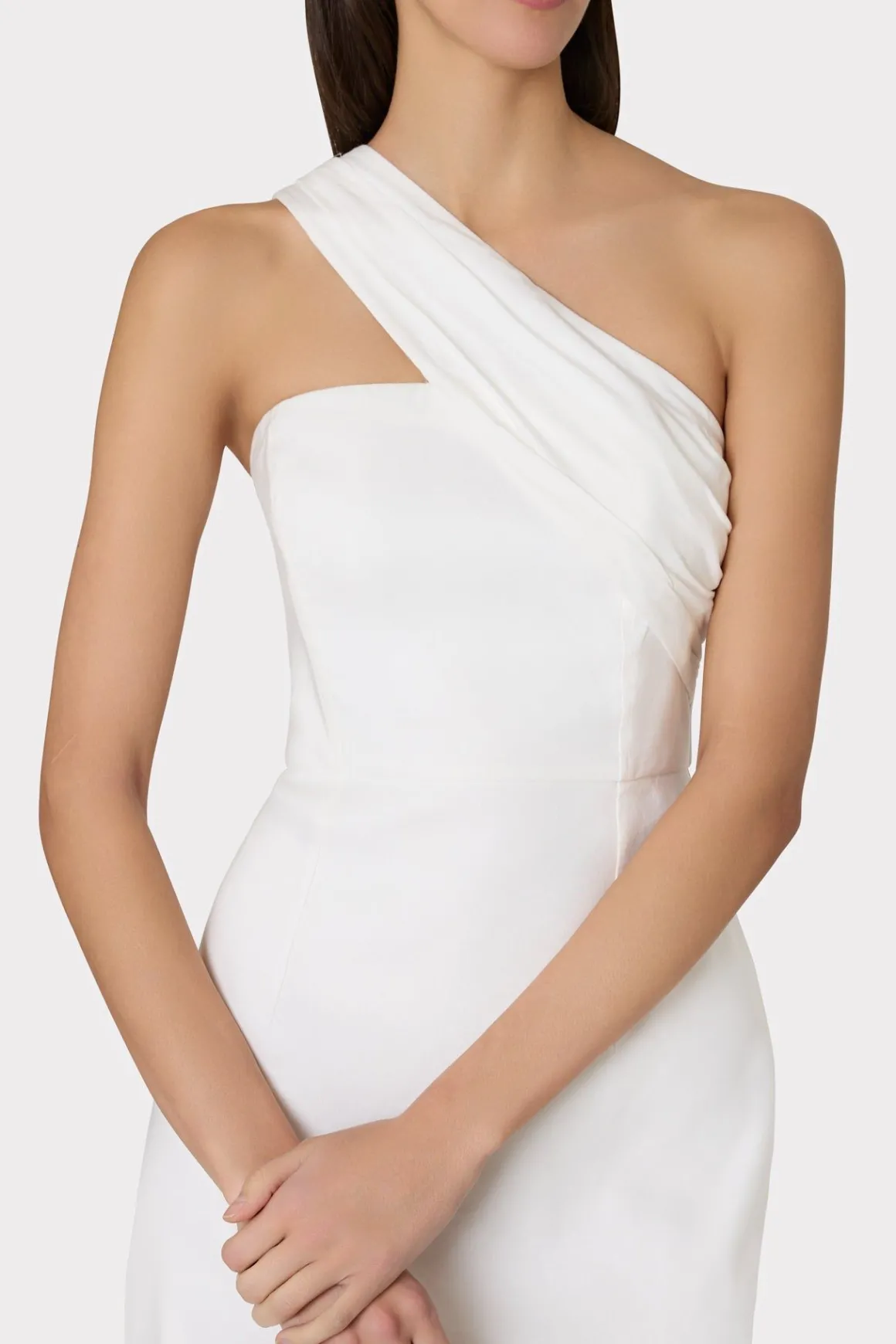 MILLY White Dresses-Draped One Shoulder Linen Dress White
