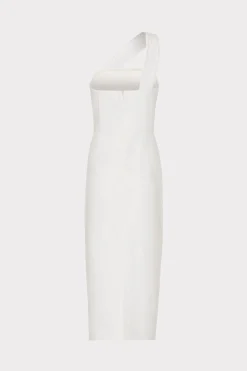 MILLY White Dresses-Draped One Shoulder Linen Dress White