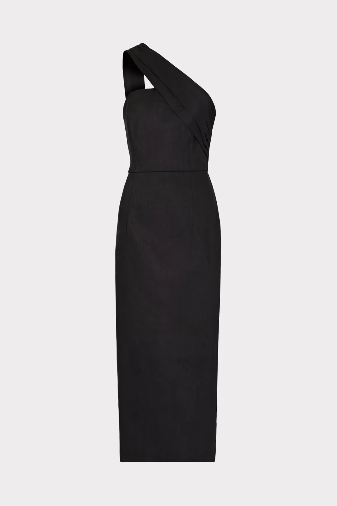 MILLY Guest Of Dresses-Draped One Shoulder Linen Dress Black