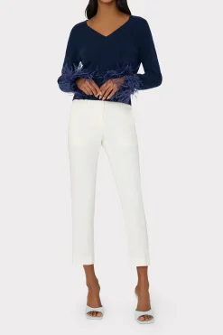 MILLY Sweaters & Knits-Feather Cuff V-Neck Sweater Navy