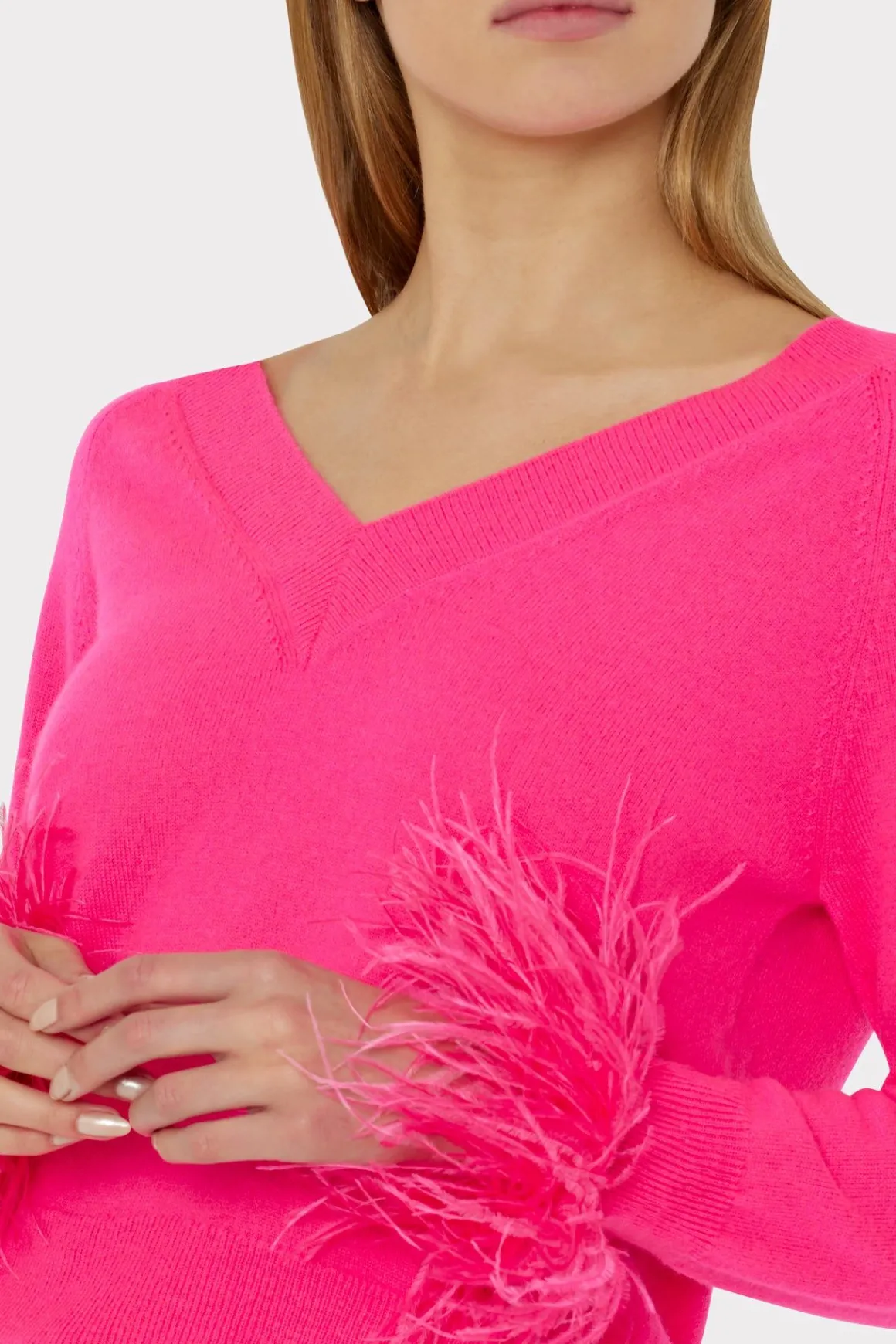 MILLY Jumpsuits & Rompers-Feather Cuff V-Neck Sweater Milly Pink