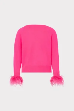 MILLY Jumpsuits & Rompers-Feather Cuff V-Neck Sweater Milly Pink