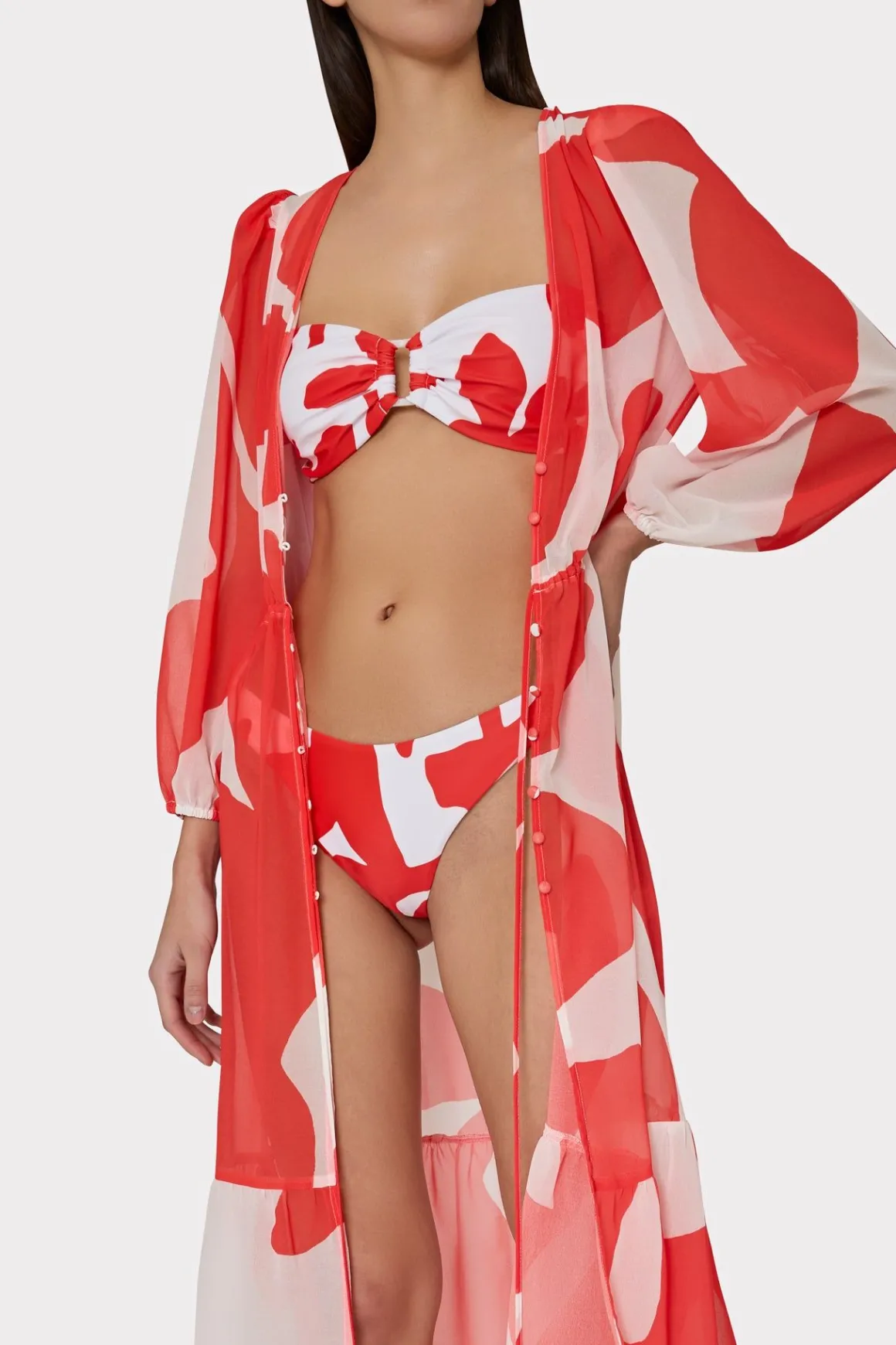 MILLY Jumpsuits & Rompers-Fiona Grand Foliage Cover-Up Red/White