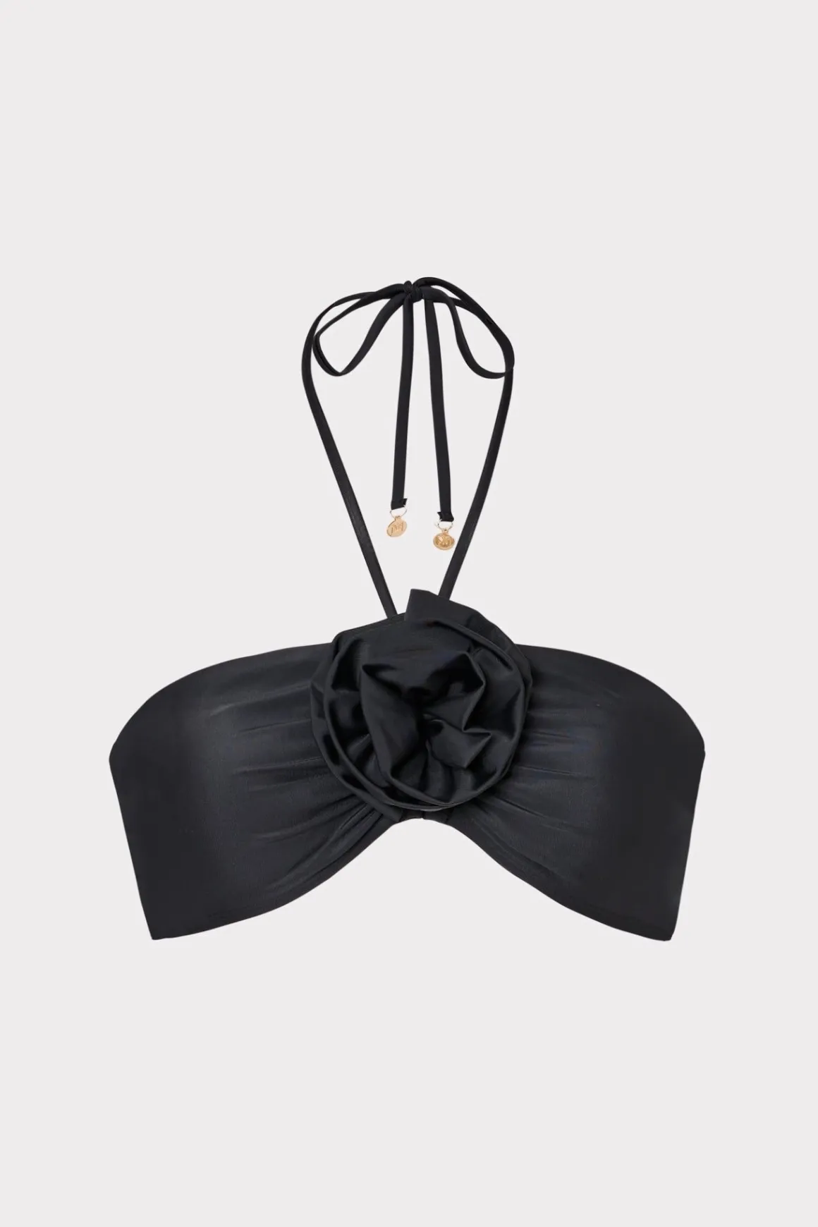 MILLY Bikinis-Floral Applique Halter Bikini Top Black