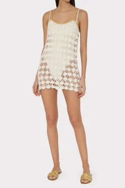 MILLY Jumpsuits & Rompers-Floral Crochet Cami Mini Dress Ecru