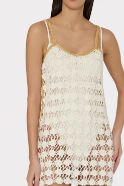 MILLY Jumpsuits & Rompers-Floral Crochet Cami Mini Dress Ecru