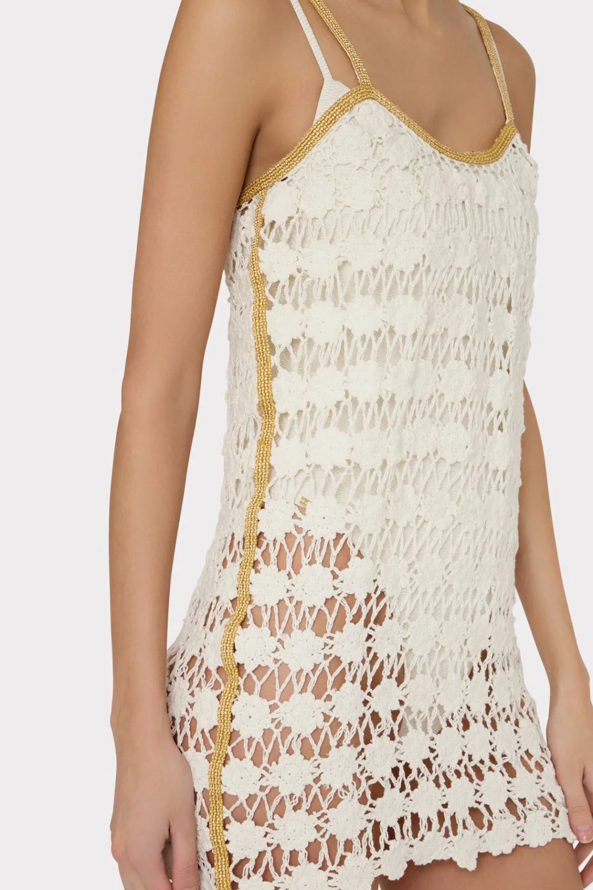 MILLY Jumpsuits & Rompers-Floral Crochet Cami Mini Dress Ecru