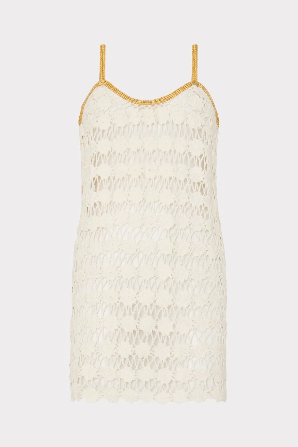 MILLY Cover-Ups-Floral Crochet Cami Mini Dress Ecru