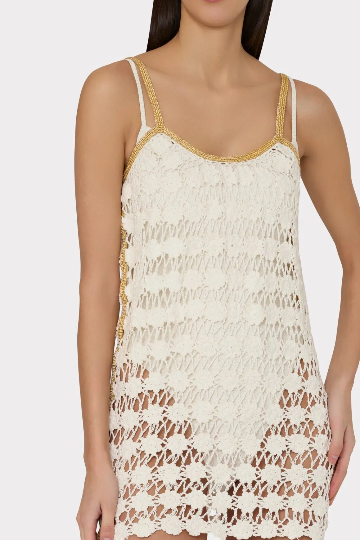 MILLY Cover-Ups-Floral Crochet Cami Mini Dress Ecru