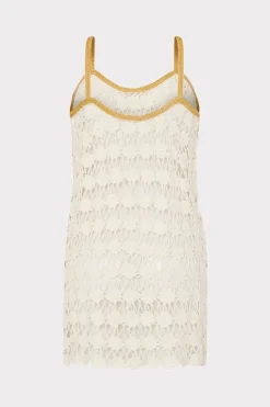 MILLY Cover-Ups-Floral Crochet Cami Mini Dress Ecru