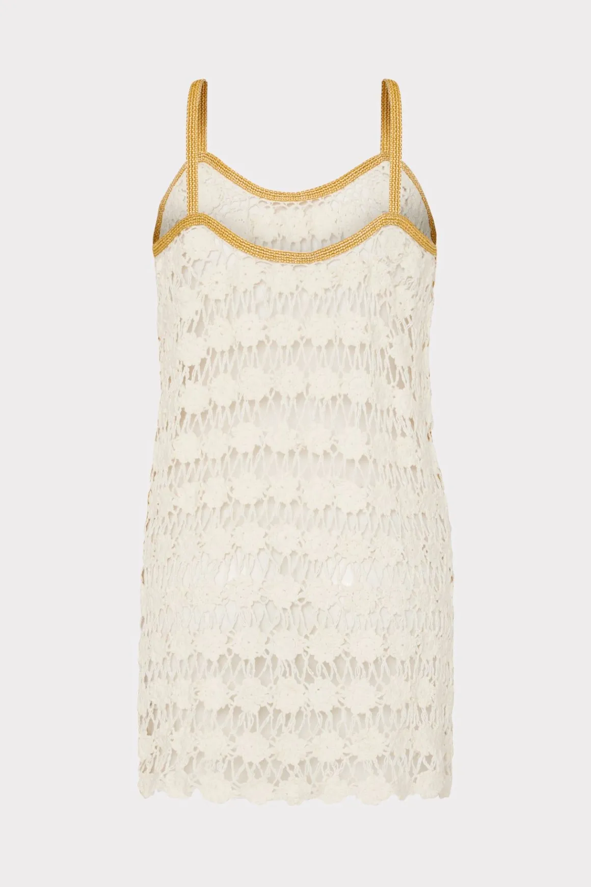 MILLY Cover-Ups-Floral Crochet Cami Mini Dress Ecru