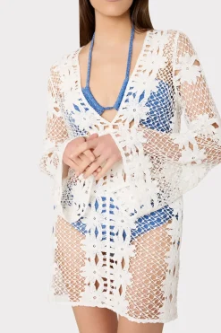 MILLY Cover-Ups-Floral Crochet Coverup Dress White