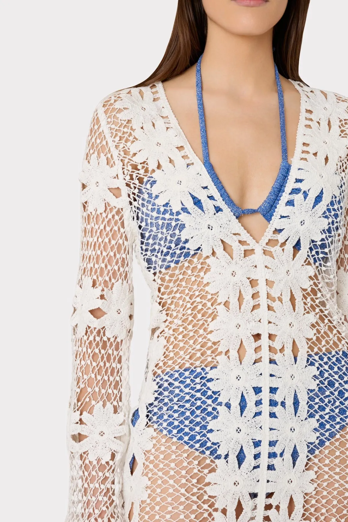 MILLY Jumpsuits & Rompers-Floral Crochet Coverup Dress White