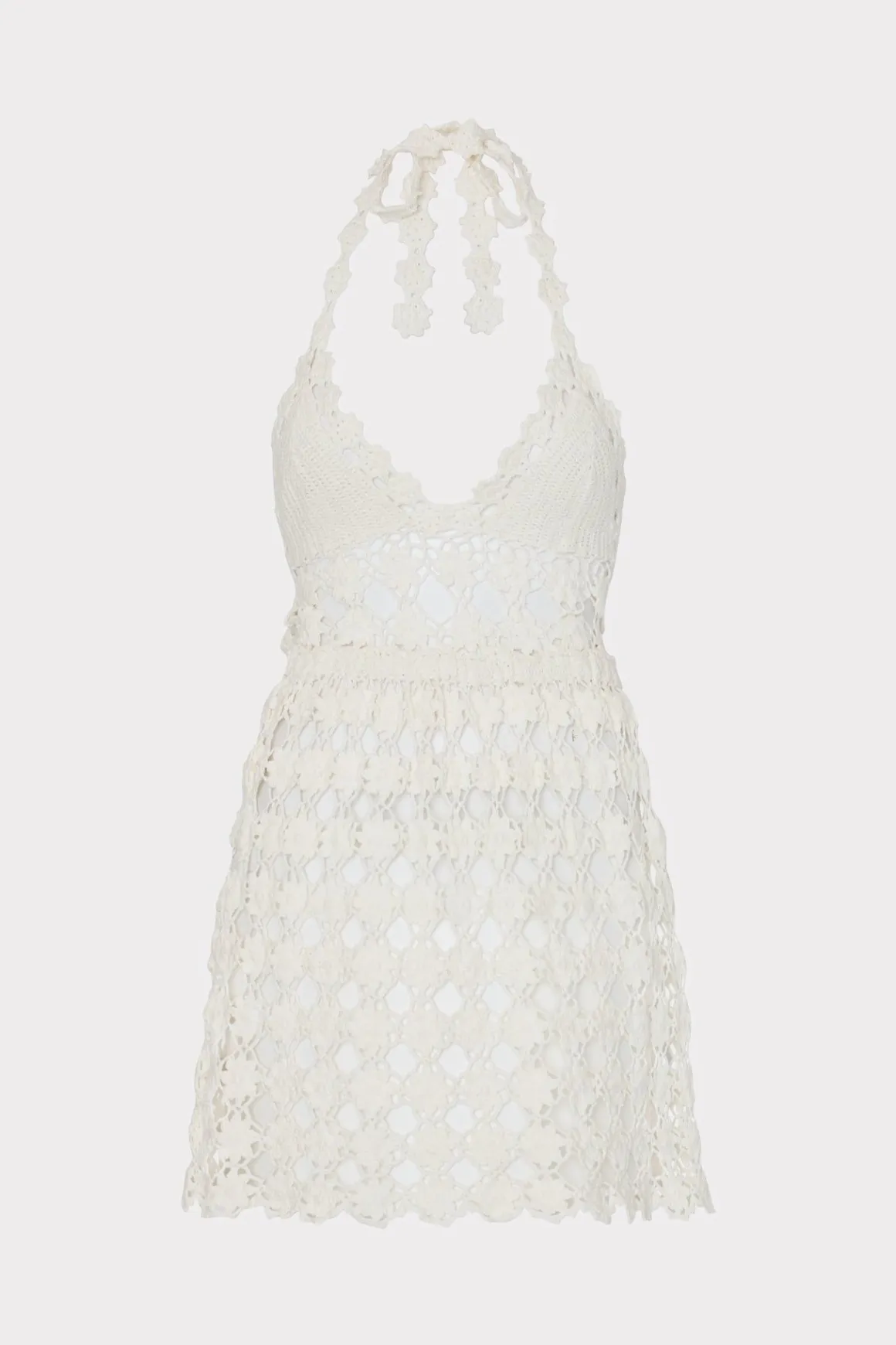 MILLY Cover-Ups-Floral Crochet Mini Cover-Up Dress Ecru
