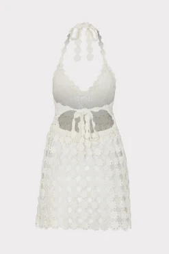 MILLY Jumpsuits & Rompers-Floral Crochet Mini Cover-Up Dress Ecru