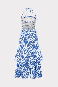 MILLY Guest Of Dresses-Flowers Of Spain Linen Maxi Dress Blue/White