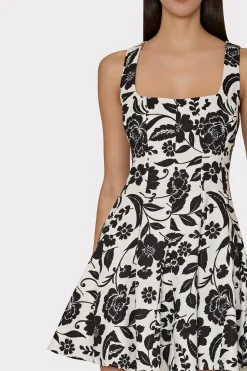 MILLY Sundresses-Flowers Of Spain Linen Mini Dress Black/White