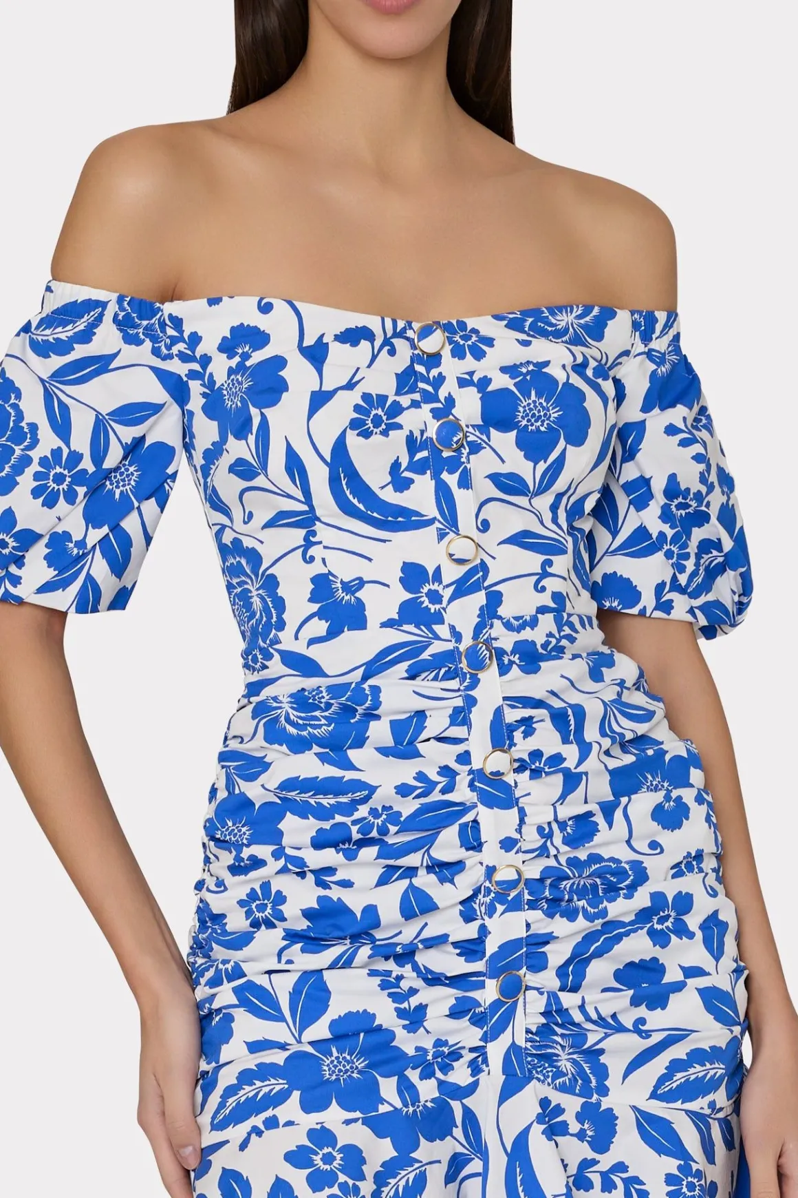 MILLY Sundresses-Flowers Of Spain Off The Shoulder Dress Blue/White