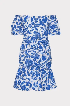 MILLY Sundresses-Flowers Of Spain Off The Shoulder Dress Blue/White