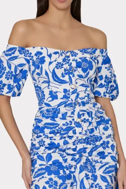 MILLY Day Dresses-Flowers Of Spain Off The Shoulder Dress Blue/White