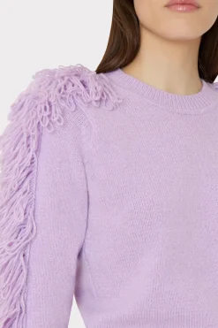 MILLY Jumpsuits & Rompers-Fringe Sleeve Crewneck Sweater Lilac