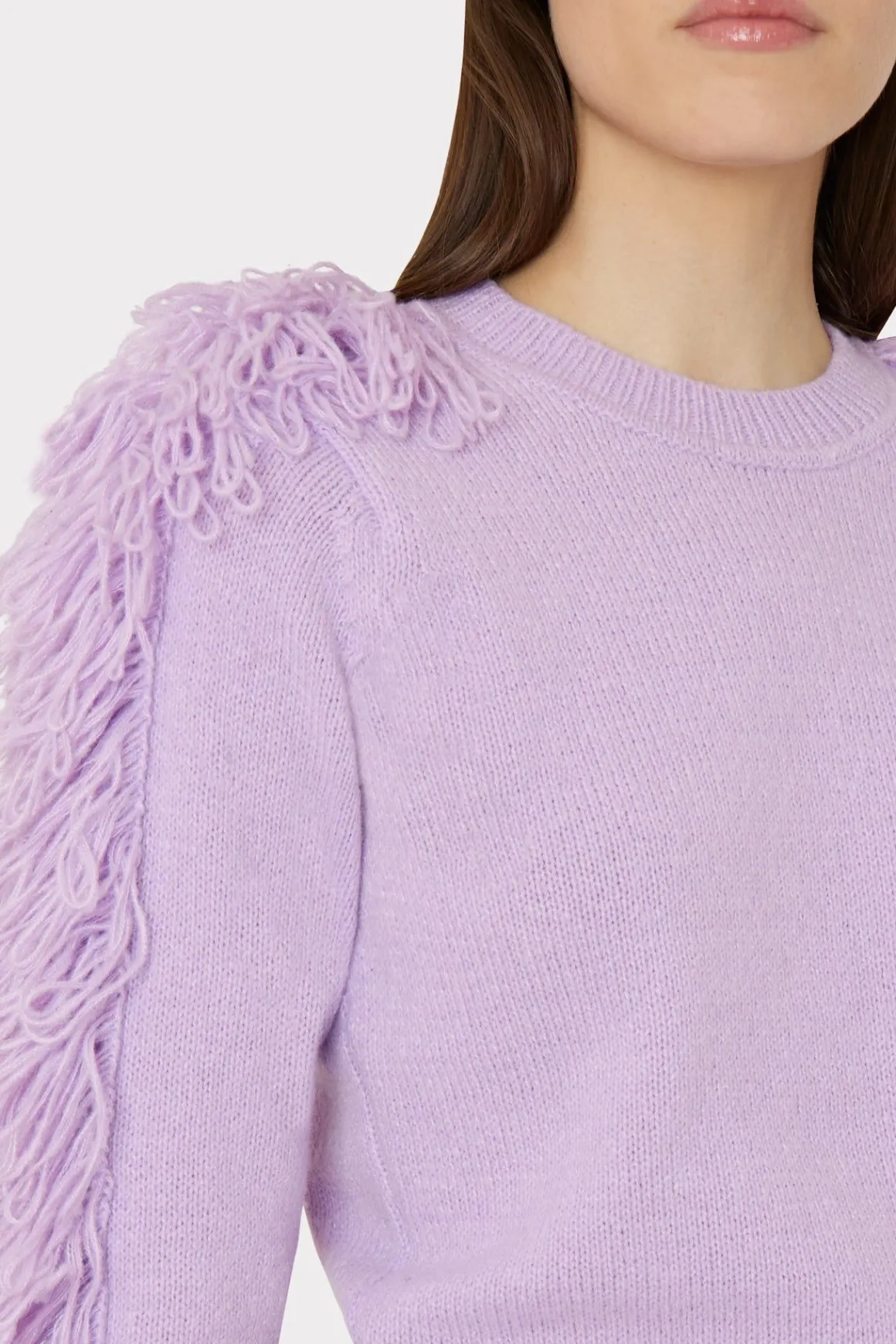 MILLY Jumpsuits & Rompers-Fringe Sleeve Crewneck Sweater Lilac