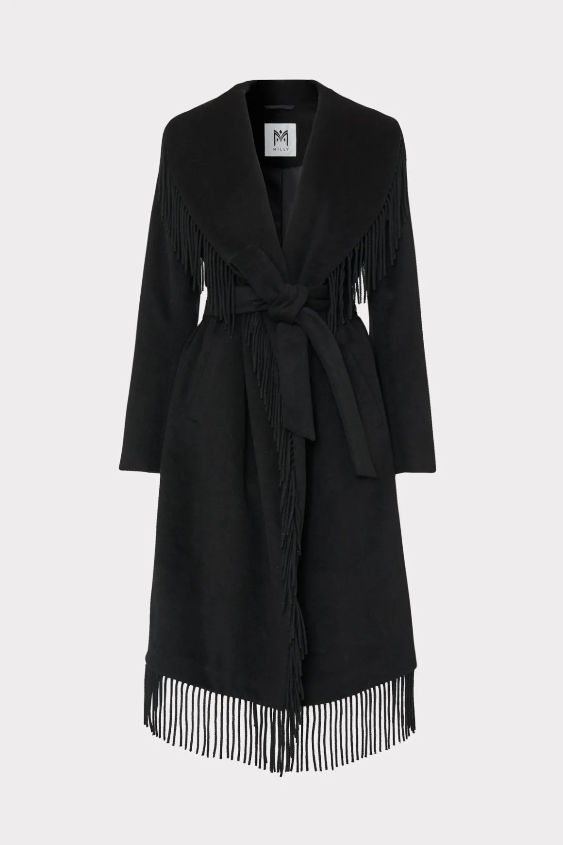 MILLY Coats & Jackets-Fringe Wool Coat Black