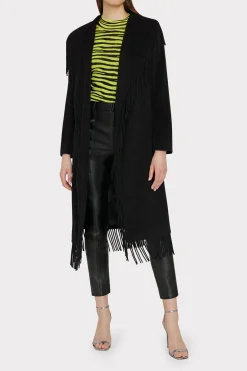 MILLY Coats & Jackets-Fringe Wool Coat Black