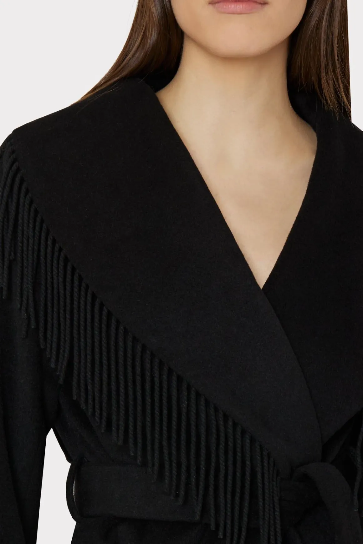 MILLY Coats & Jackets-Fringe Wool Coat Black