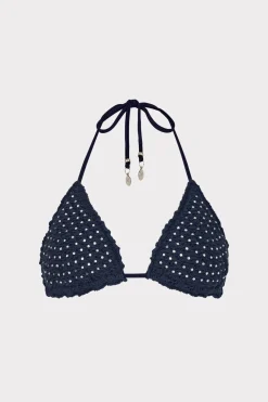 MILLY Jumpsuits & Rompers-Glimmer Crochet Bikini Top With Crystal Applique Navy